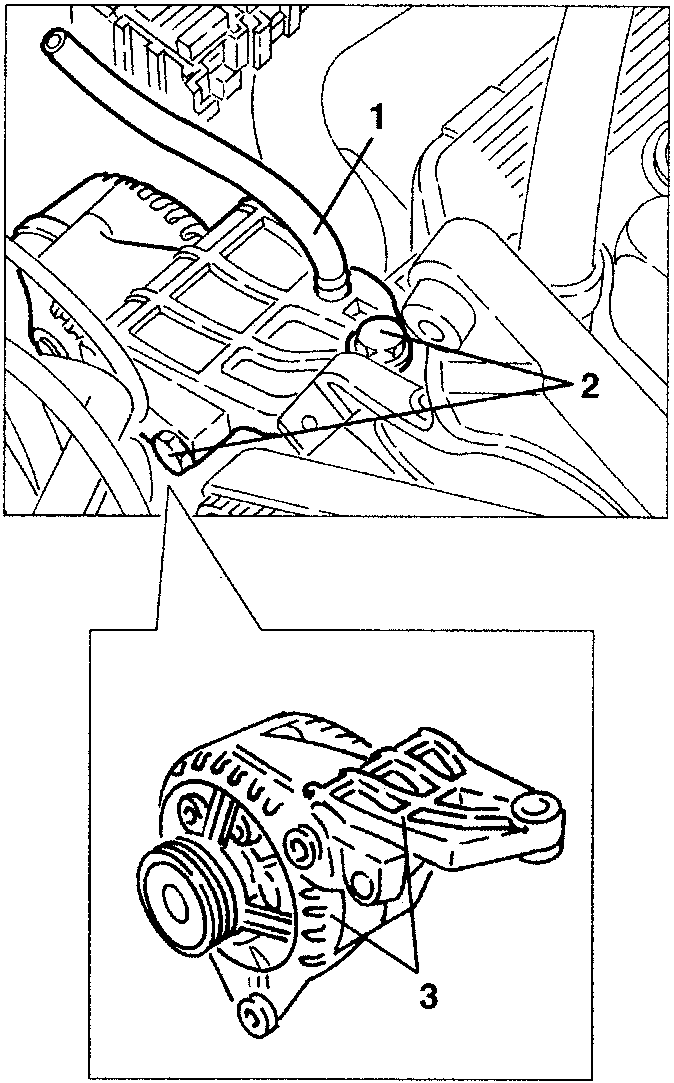 Alternator with upper support bracket and oil recovery pipe