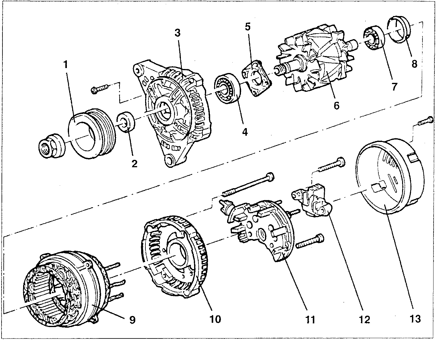 Exploded view of the charging system components with numbered parts