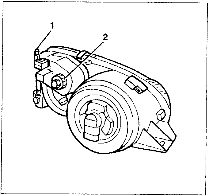 Diagram of headlamp assembly showing horizontal adjustment screw and ring nut for vertical adjustment