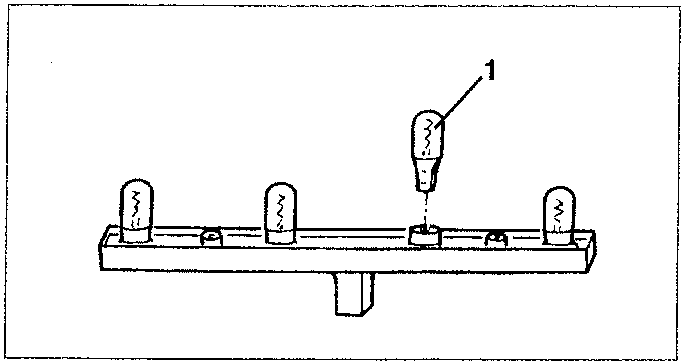 Diagram showing three bulbs on a bar with one highlighted as part 1.
