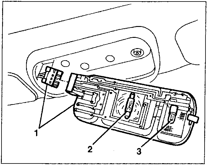 Diagram showing roof lamp components labeled 1, 2, and 3