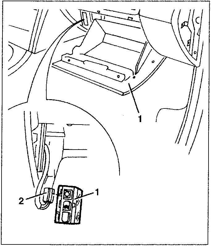 Diagram showing glove box light unit labeled 1 and electrical connection labeled 2