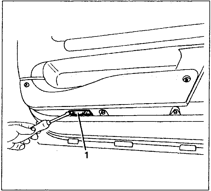 Diagram showing a hand using a tool to remove a light fixture from a door panel