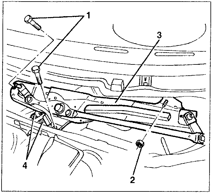 Windscreen wiper unit with numbered parts 1, 2, 3, 4