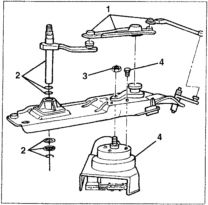 Windscreen wiper motor unit with numbered parts 1, 2, 3, 4