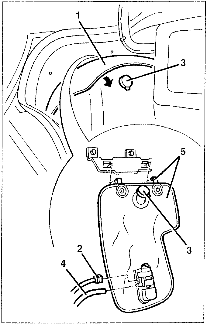 Diagram showing components 1, 2, 3, 4, and 5 in a car's interior near the steering column.