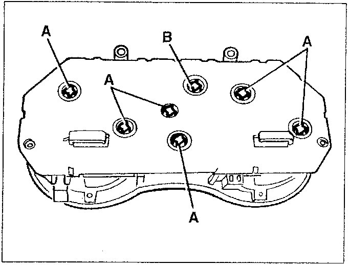 Instrument cluster bulb layout with labels A and B