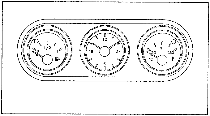 Auxiliary panel with three gauges: coolant, fuel, and clock