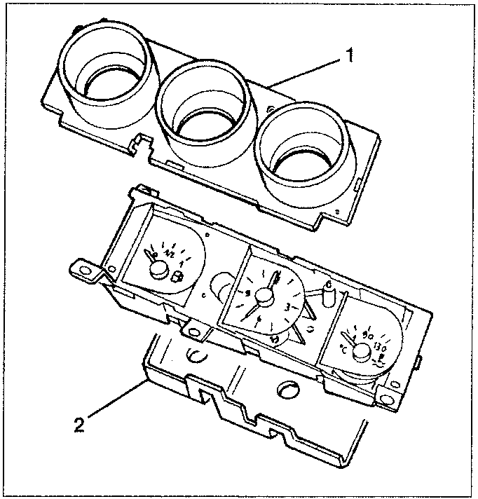 Car dashboard control panel with three dials and mounting brackets