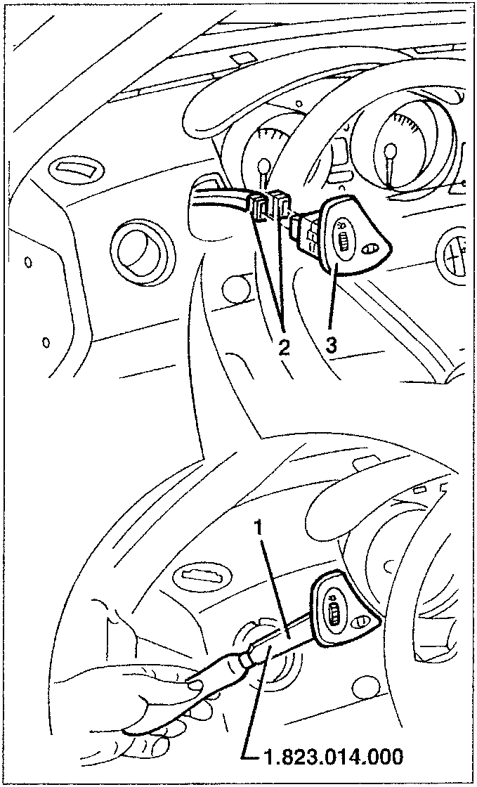 Diagram showing removal of switch board using tool 1.823.014.000