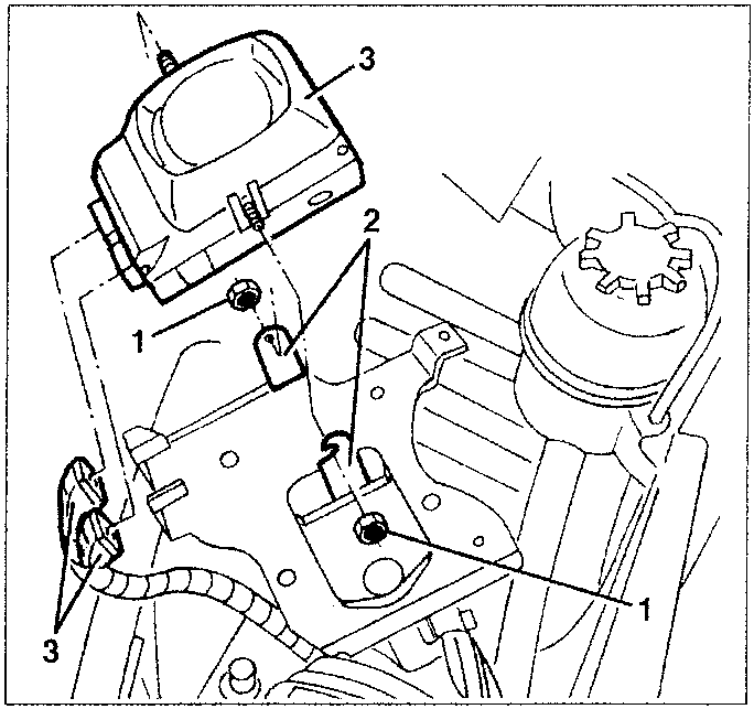 Control unit-siren group removal diagram showing components 1, 2, and 3.