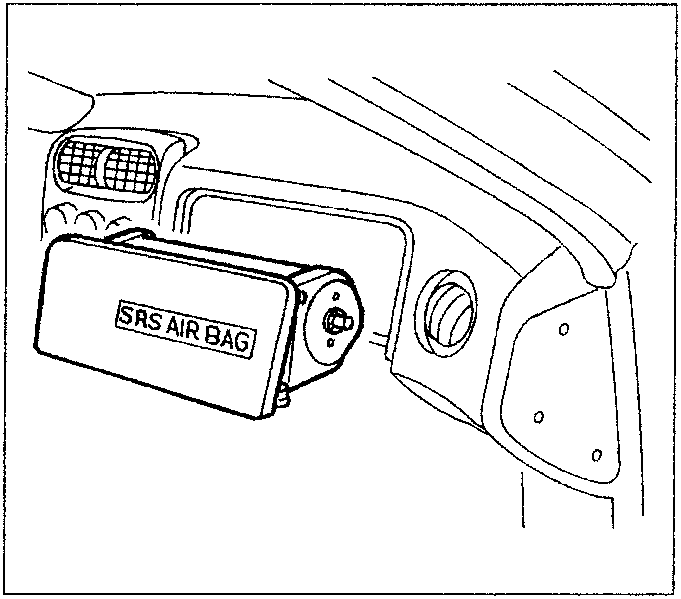 Passenger's side air bag module mounted in dashboard above glovebox
