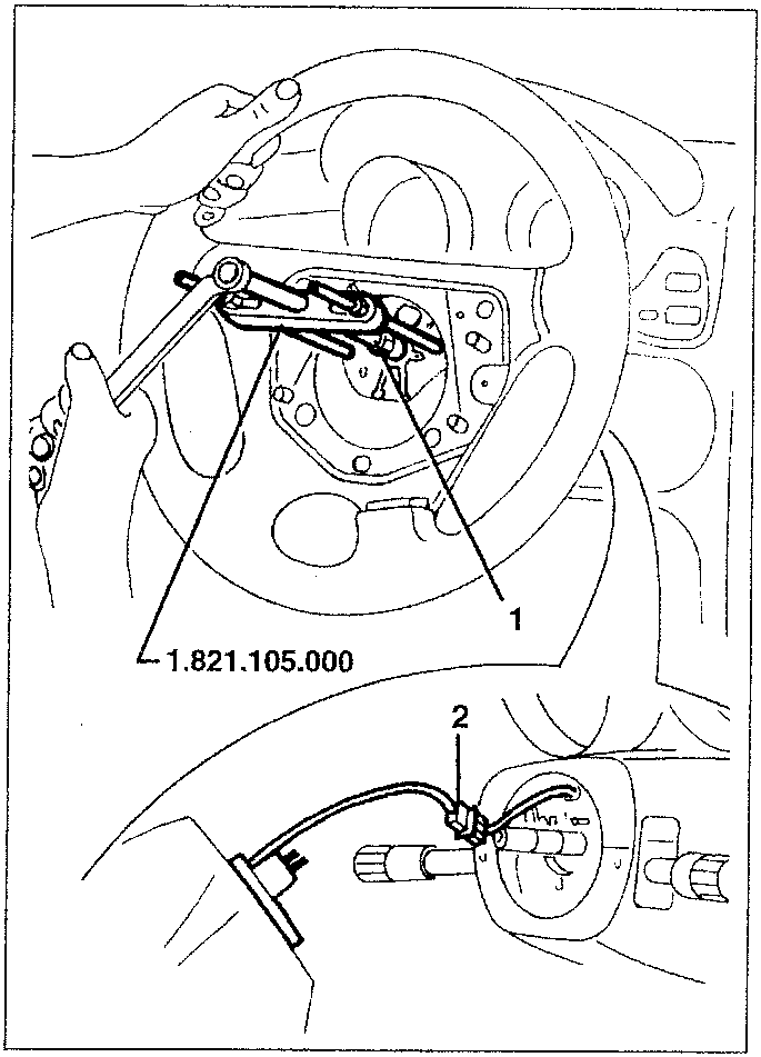 Clock spring connection being disconnected, part labeled 2