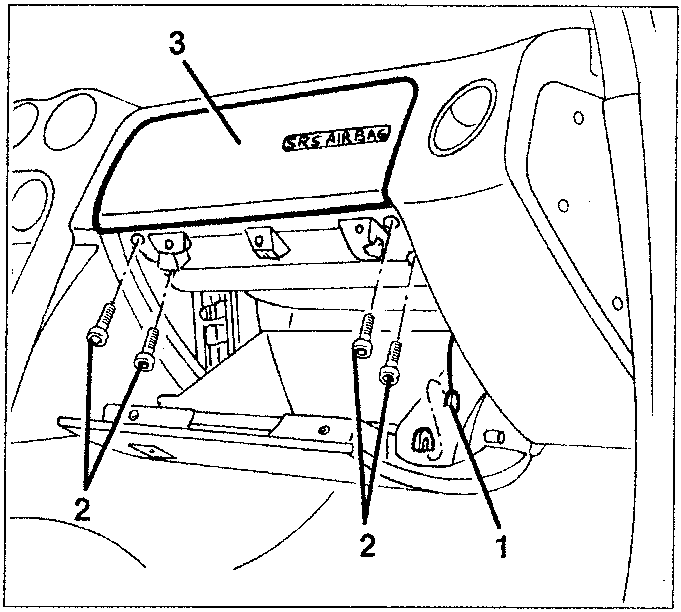 Airbag device with labeled parts 1, 2, and 3