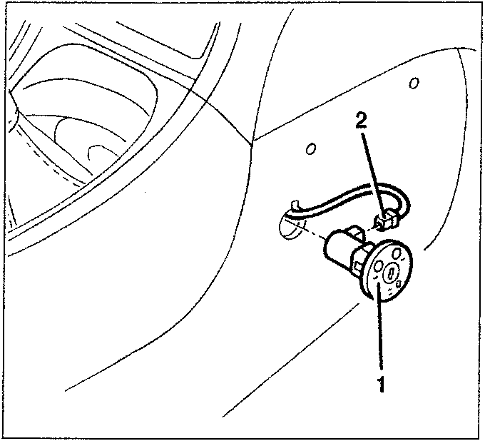 Diagram showing airbag disable switch with numbered parts 1 and 2