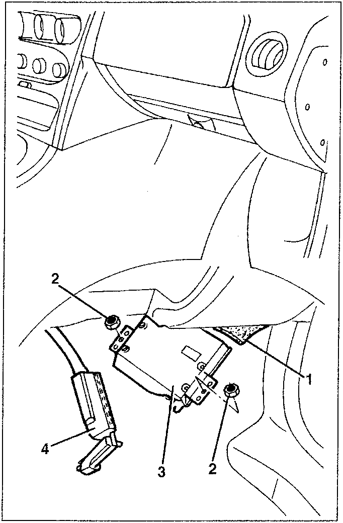 Injection-ignition control unit removal diagram showing components 1, 2, 3, 4