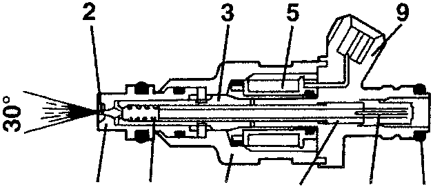 Cross-section diagram of an electroinjector showing parts 1 to 10