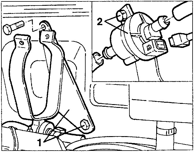 Solenoid valve with labeled parts 1 and 2