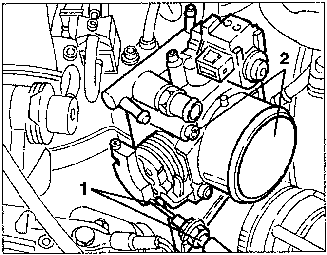 Air-flow meter installed in engine bay, showing connections and mounting points.