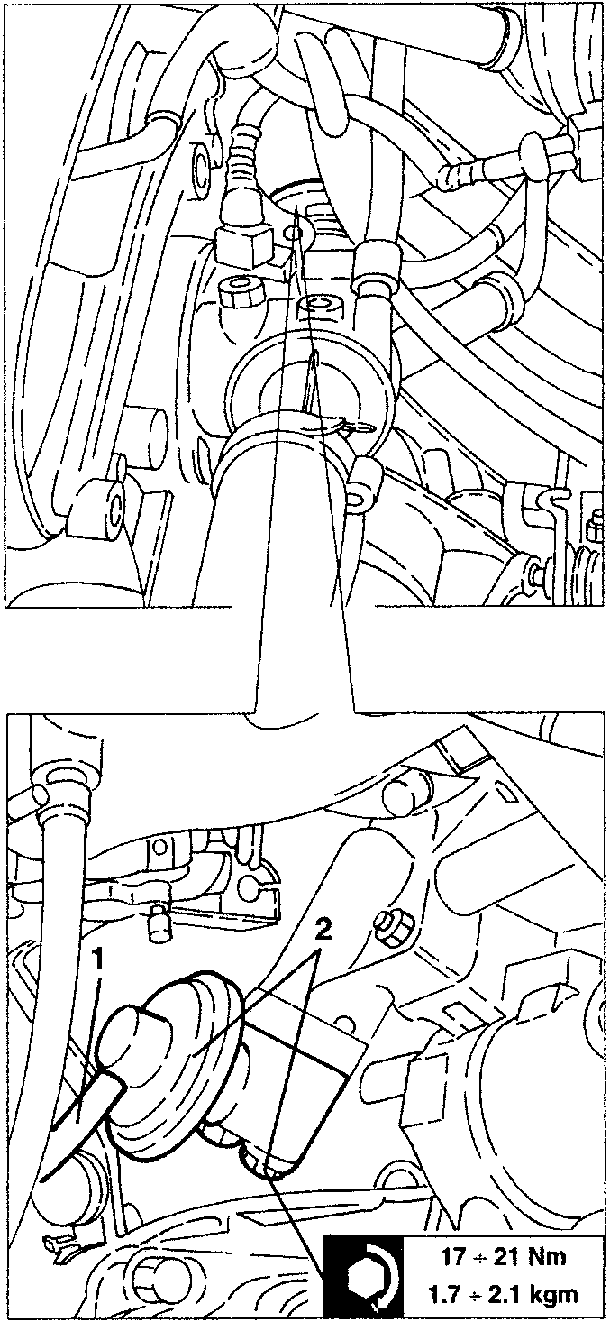 E.G.R. valve removal view showing connection pipe and intake box