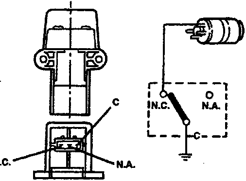 Inertial switch schematic showing N.C. and N.A. circuits