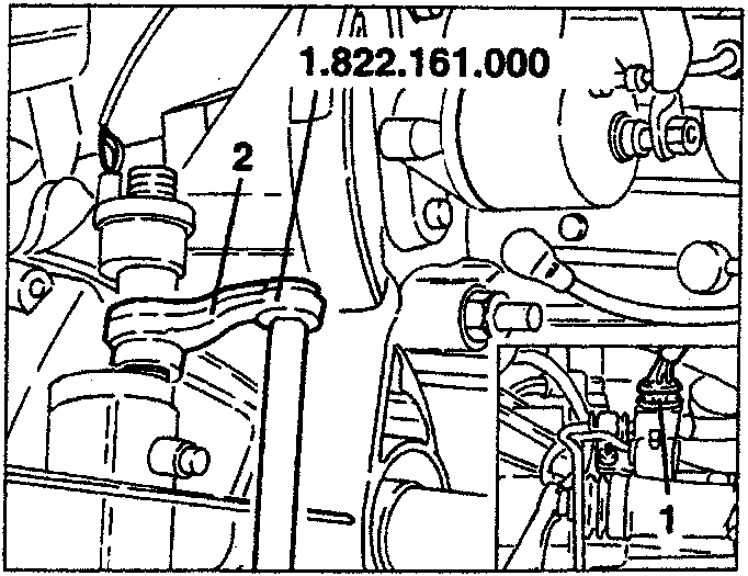 Speedometer sensor removal diagram showing components 1 and 2