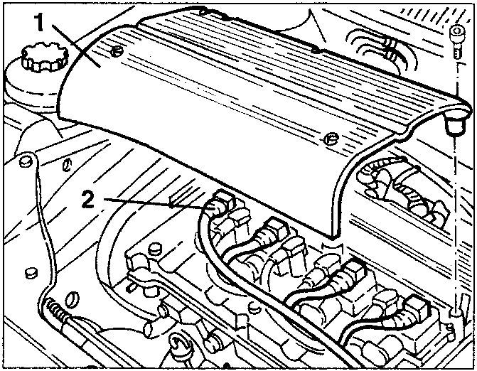 Engine diagram showing ignition coils cover and electrical connections with numbered parts