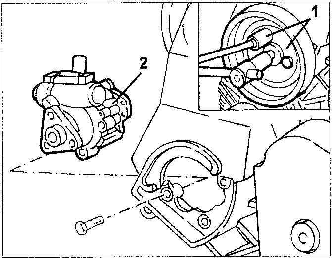 Power steering pump with pulley and fastening screws