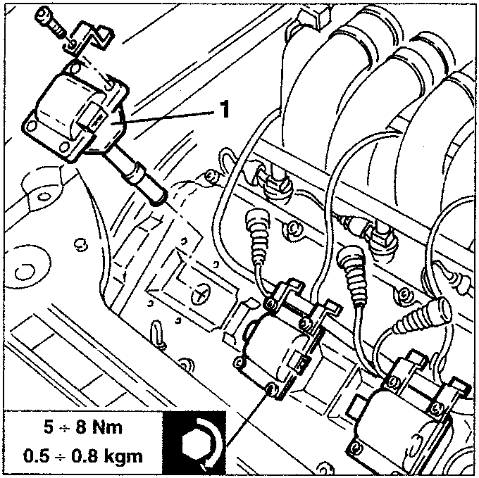 Ignition coil removal from left cylinder head with torque specification