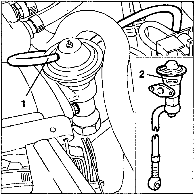 Diagram showing E.G.R. valve and vacuum signal tube disconnection