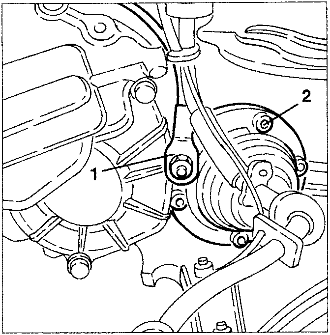 Axle shafts and gearbox rear cover with labeled parts 1 and 2