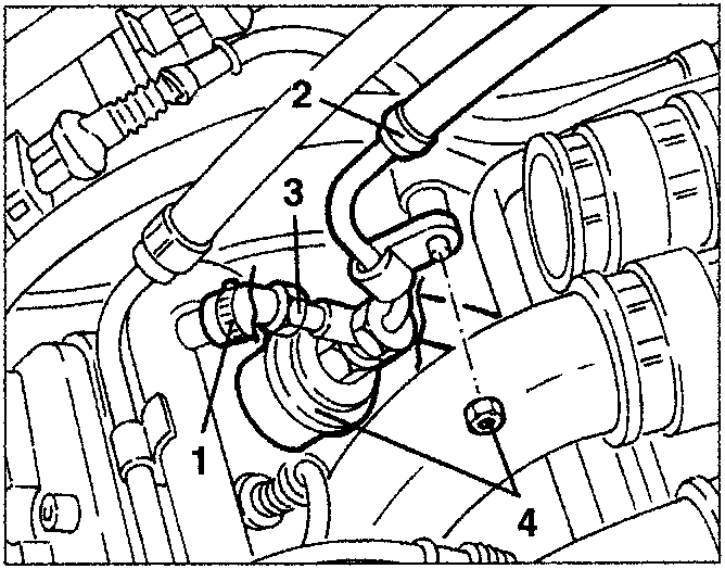 Pulse damper removal diagram showing connections 1, 2, 3, 4