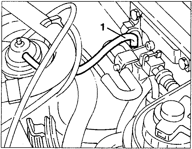 Close-up of a vacuum hose connection labeled 1.