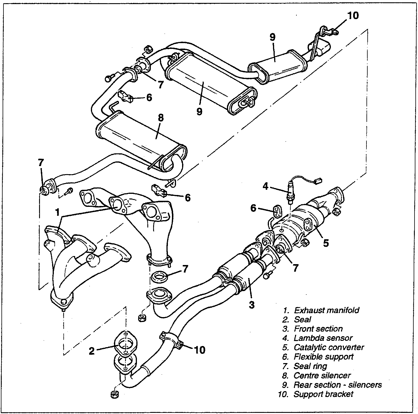 Exhaust system diagram with numbered parts