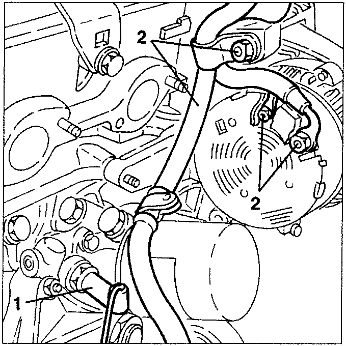 Engine components with labeled parts 1 and 2