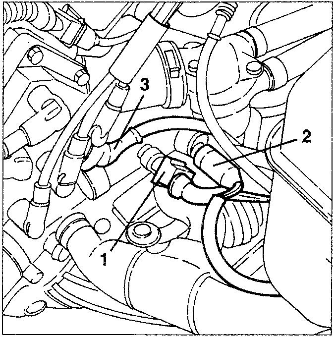 Engine showing coolant sensor, temperature gauge transmitter, and ignition coil connections