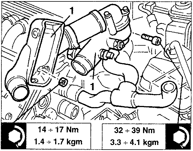 Engine showing thermostatic cup and cooling pipes