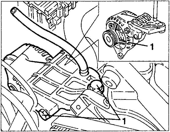 Alternator removal diagram showing alternator and bracket
