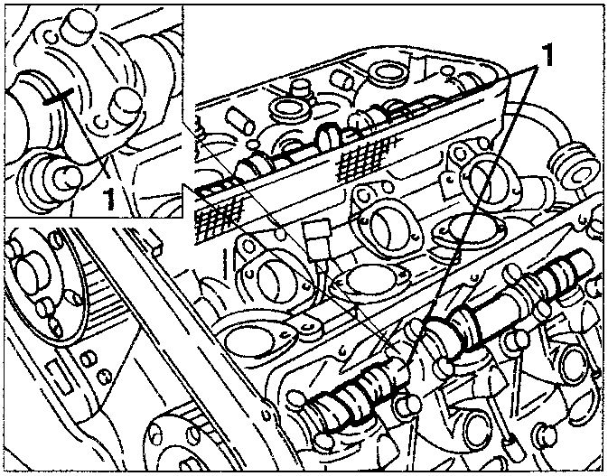 Crankshaft timing alignment diagram showing camshafts and caps
