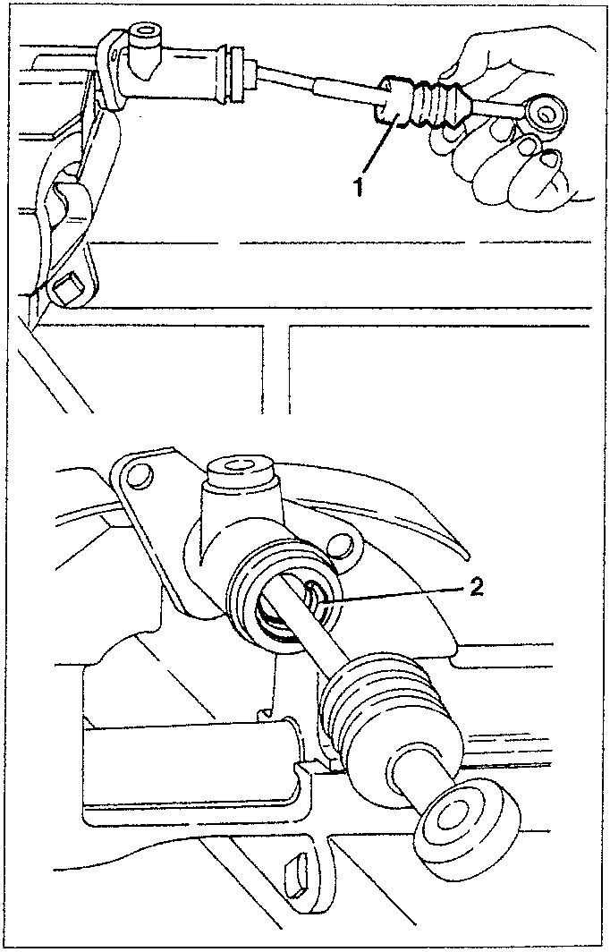 Clutch pump disassembly showing protective boot and piston retainer ring