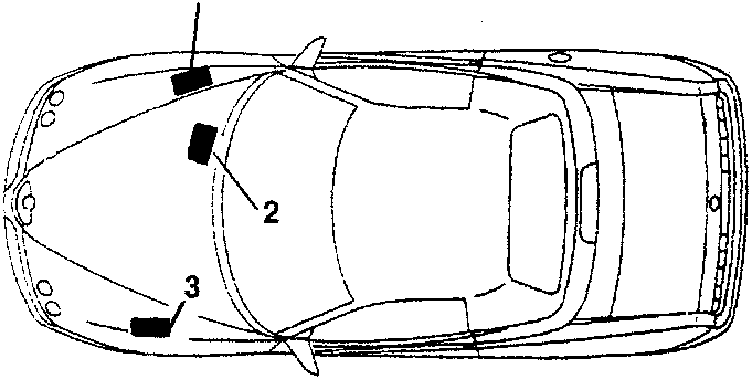 Top view of car with labels 1, 2, 3 marked on body panels