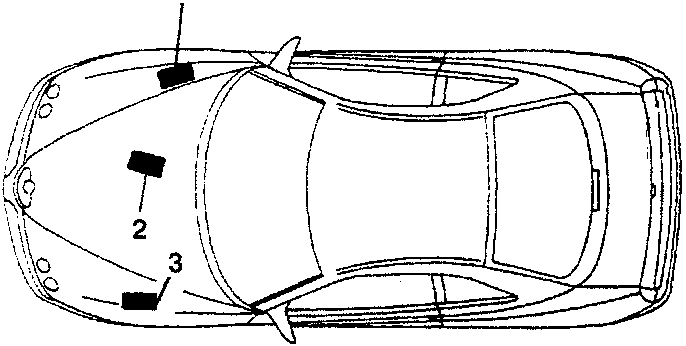 Top view of car with labels 1, 2, 3 marked on body panels