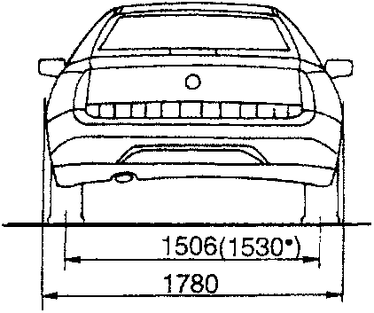 Rear view of car with dimensions: 1506(1530*), 1780.