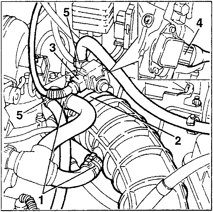 Engine diagram showing throttle body connections with numbered parts 1, 2, 3, 4, 5.