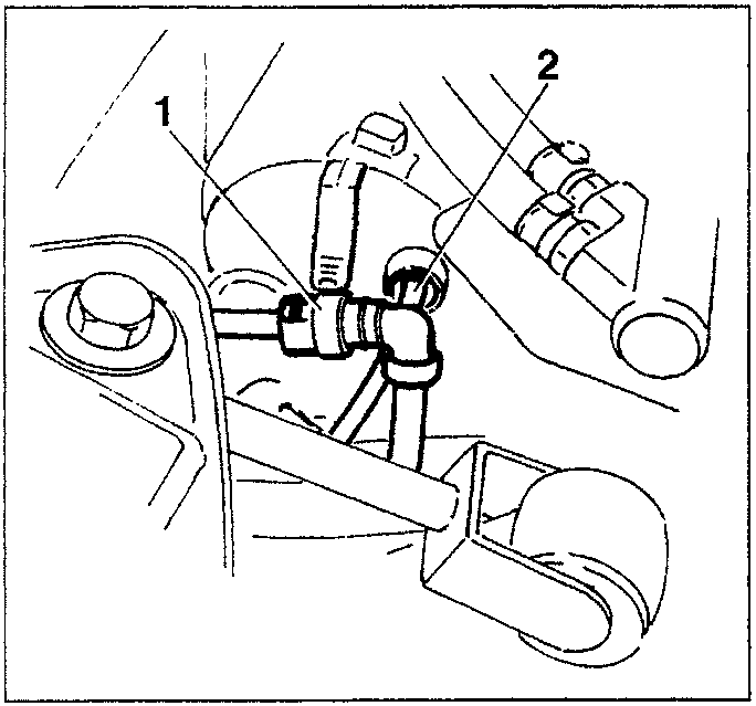 Diagram showing servobrake vacuum pipe and fuel vapour recirculation pipe