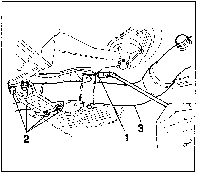 Diagram showing intermediate support bolt, reinforcement bracket, and exhaust pipe
