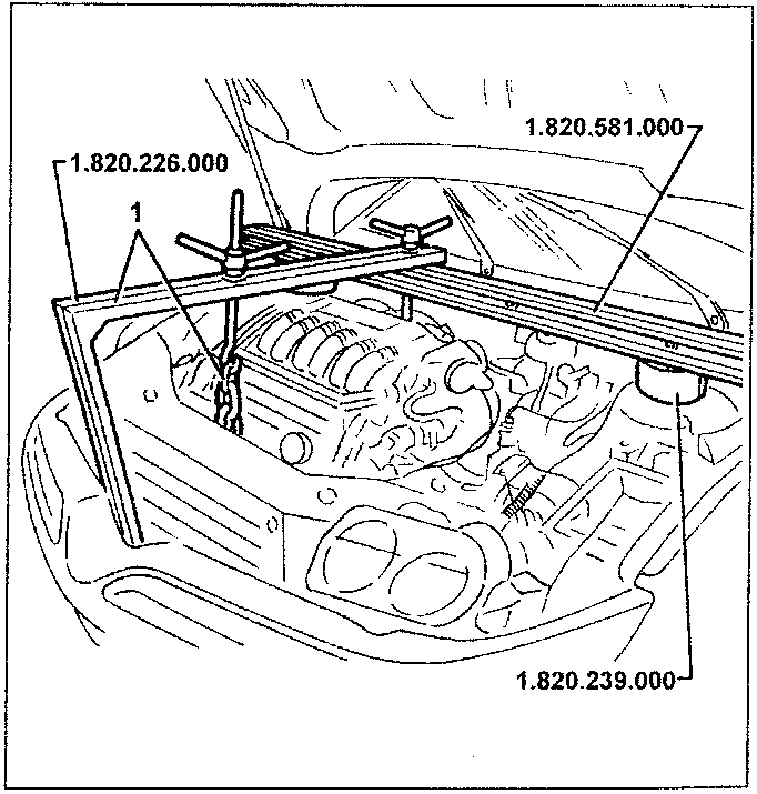 Diagram showing engine support with tools 1.820.226.000, 1.820.581.000, and 1.820.239.000.