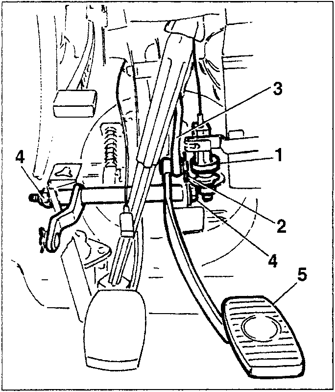 Brake pedal assembly diagram showing components 1, 2, 3, 4, and 5.