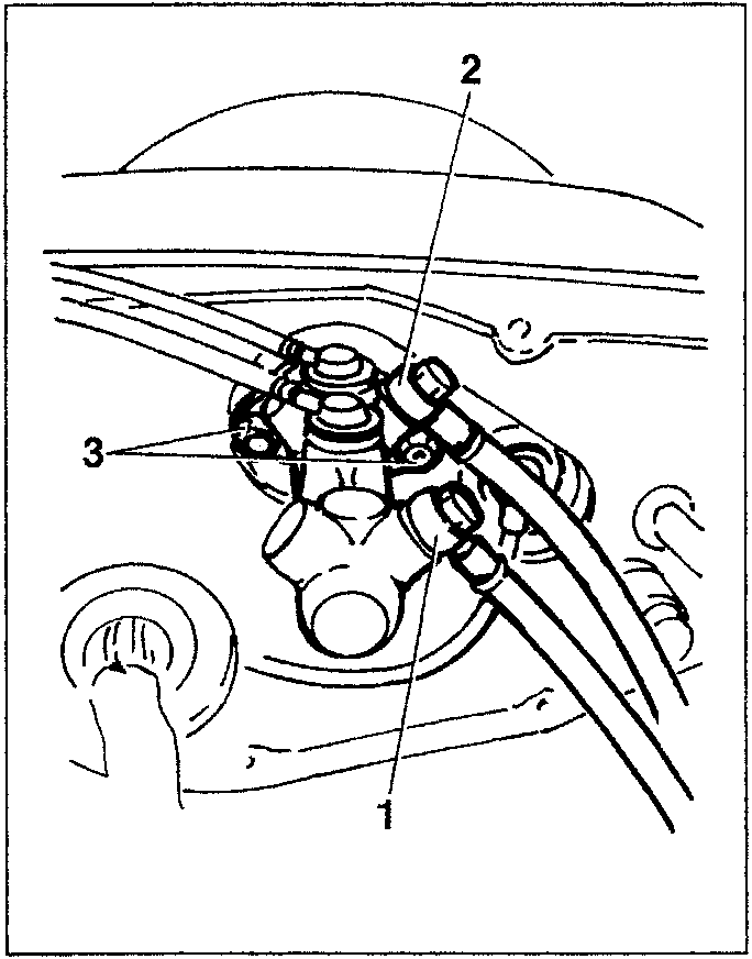 Brake pump connection diagram showing components 1, 2, and 3.