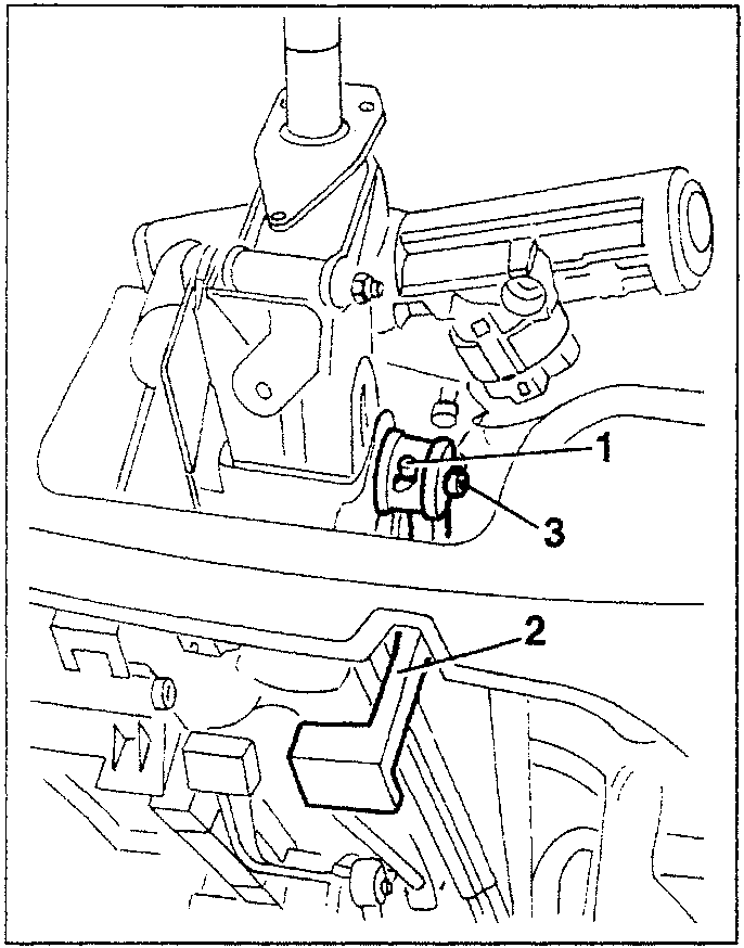 Steering column components with numbered parts 1, 2, and 3